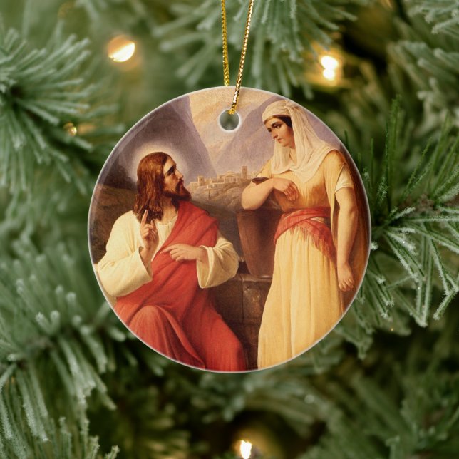 Christ and the Samaritan by Christian Schleisner Ceramic Ornament (Tree)