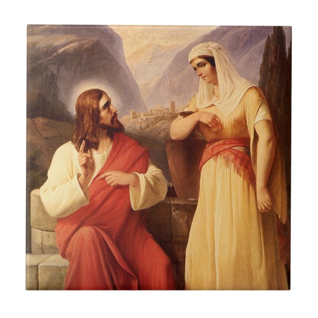Christ and the Samaritan by Christian Schleisner Ceramic Tile (Front)
