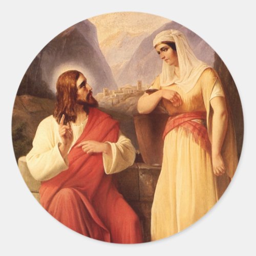 Christ and the Samaritan by Christian Schleisner Classic Round Sticker