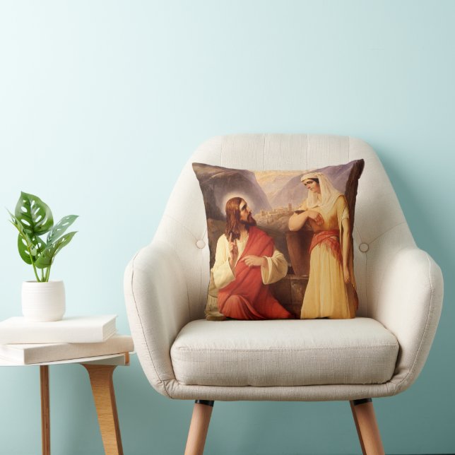 Christ and the Samaritan by Christian Schleisner Throw Pillow (Chair)