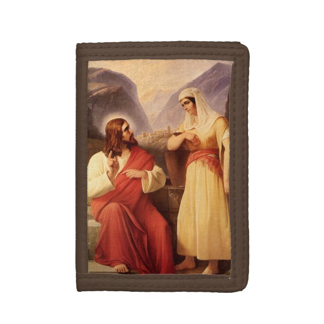 Christ and the Samaritan by Christian Schleisner Tri-fold Wallet (Front Vertical)