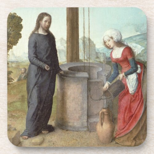 Christ and the Woman of Samaria c1500 oil on pa Drink Coaster