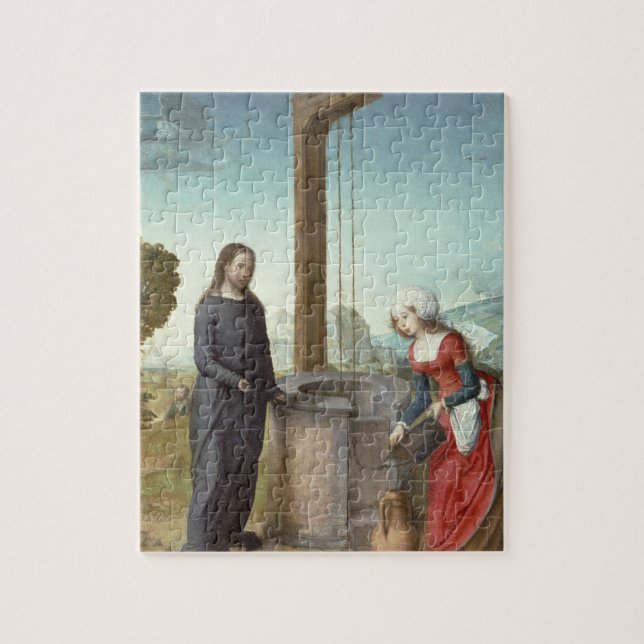 Christ and the Woman of Samaria, c.1500 (oil on pa Jigsaw Puzzle (Vertical)