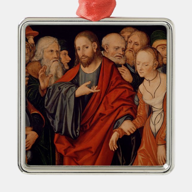 Christ and the Woman taken in Adultery Metal Ornament (Front)