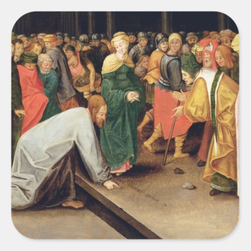 Christ and the women taken in adultery 1628 square sticker