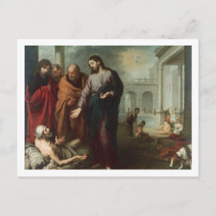 Christ at the Pool of Bethesda, 1667-70 (oil on ca Postcard