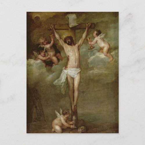 Christ attended by angels holding chalices postcard