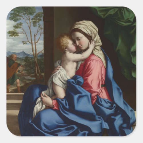 Christ Child Embracing His Mother Square Sticker