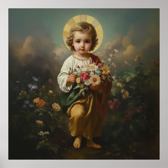Christ Child Jesus with Flowers Catholic Religious Poster (Front)