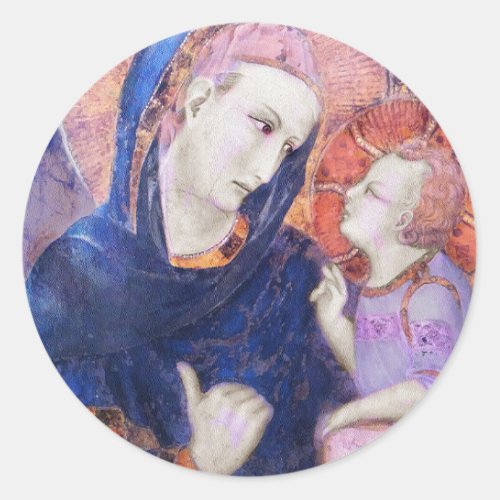Christ Child Looking at His Mother Classic Round Sticker