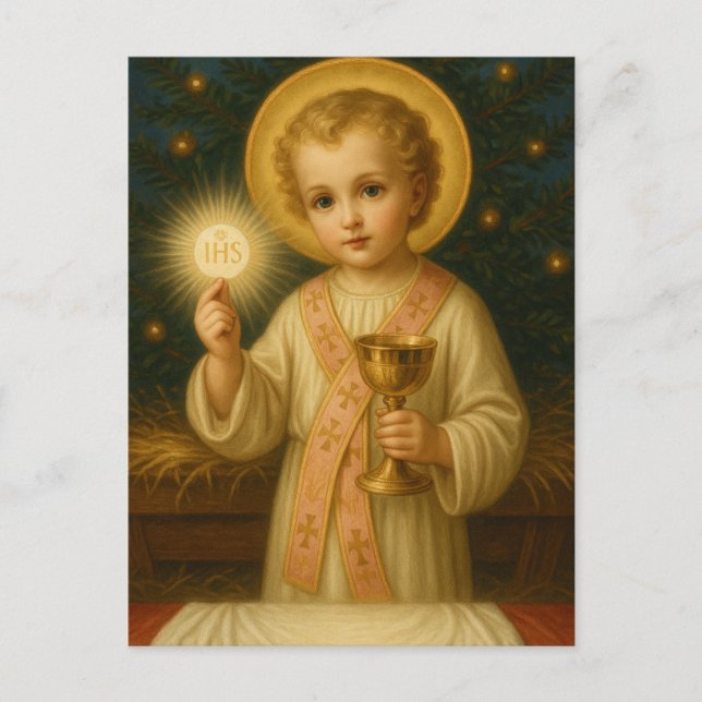 Christ Child with Eucharist Christmas Holy Card (Front)
