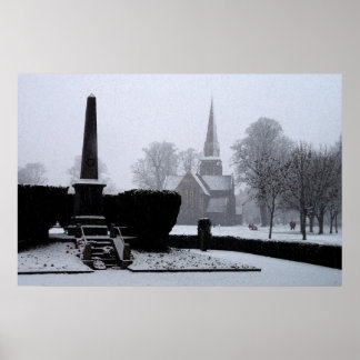Christ Church & Memorial in Snow Watercolour Poster