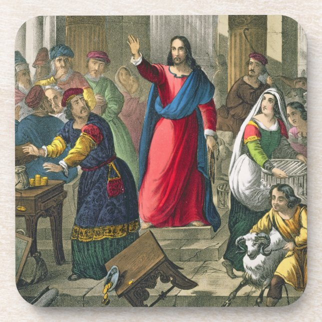 Christ Cleanses the Temple, from a bible printed b Beverage Coaster (Front)