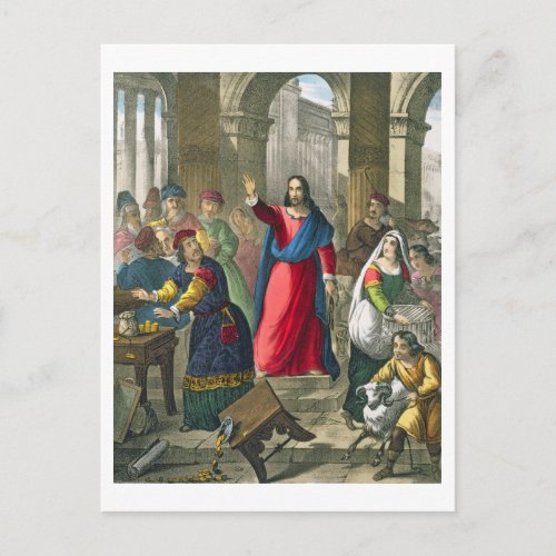 Christ Cleanses the Temple from a bible printed b Postcard
