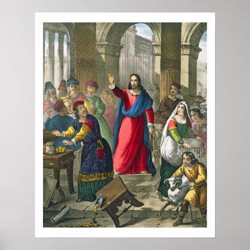 Christ Cleanses the Temple from a bible printed b Poster