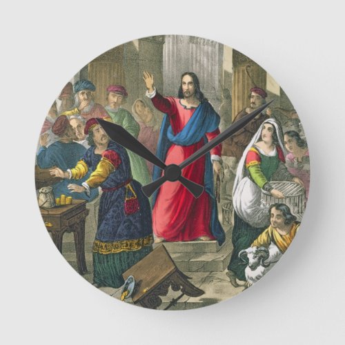 Christ Cleanses the Temple from a bible printed b Round Clock