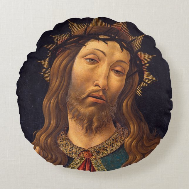 Christ Crowned with Thorns by Sandro Botticelli Round Pillow (Front)