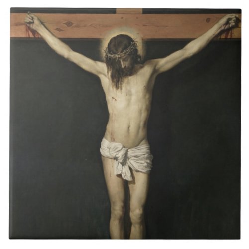 Christ Crucified on the Cross Faith Velazquez Ceramic Tile