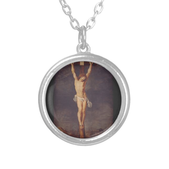 Christ dead on the cross by Peter Paul Rubens  Silver Plated Necklace (Front)