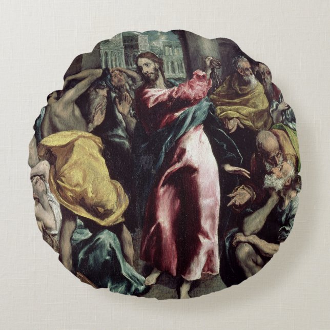 Christ Driving the Traders from the Temple Round Pillow (Front)