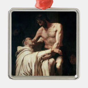 Christ Embracing St. Bernard Metal Ornament