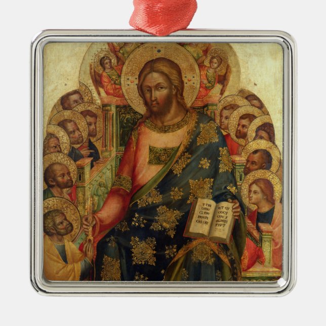 Christ Enthroned with Saints and Angels Handing th Metal Ornament (Front)