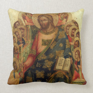 Christ Enthroned with Saints and Angels Handing th Throw Pillow