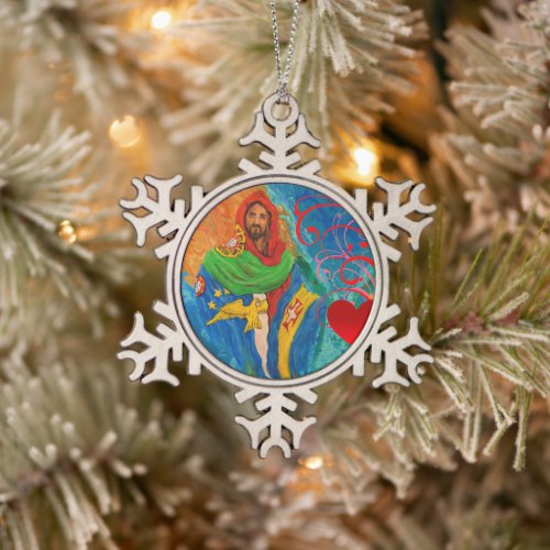 Christ for Portugal Snowflake Pewter Christmas Ornament