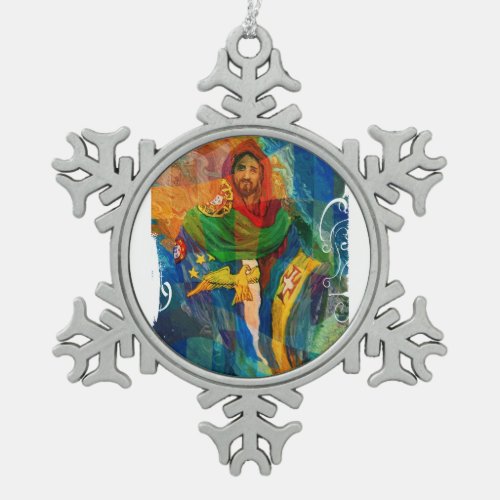 Christ for Portugal Snowflake Pewter Christmas Ornament