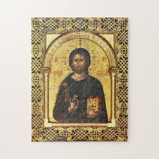 Christ Holding the Gospels Latticework Gold Frame  Jigsaw Puzzle (Vertical)