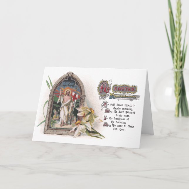 Christ in Easter Church Window with Narcissus Holiday Card (Front)