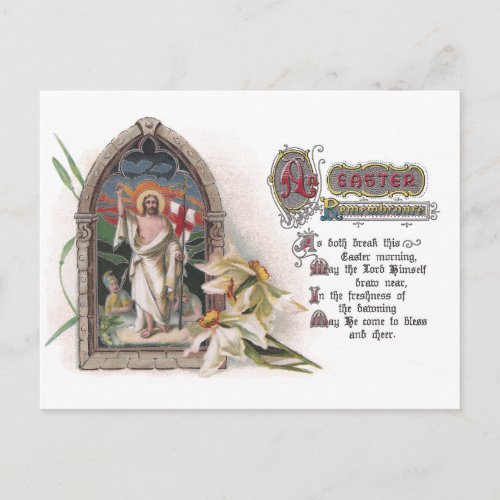 Christ in Easter Church Window with Narcissus Holiday Postcard