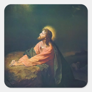 Christ in Garden of Gethsemane Christian Painting Square Sticker