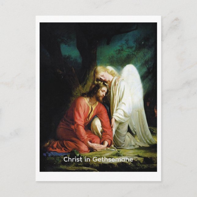 Christ in Gethsemane (labeled) Holiday Postcard (Front)