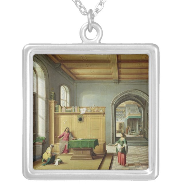 Christ in the House of Martha and Mary Silver Plated Necklace (Front)