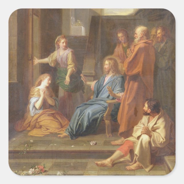 Christ in the House of Martha and Mary Square Sticker (Front)