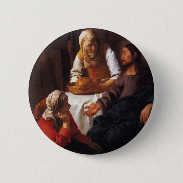Christ in the House of Mary & Martha Pinback Button (Front)