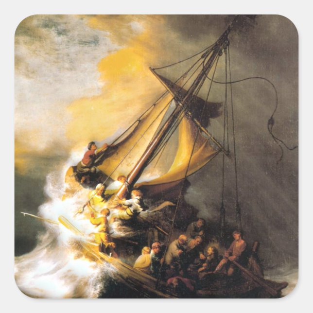 Christ in the Storm on Sea of Galilee- Rembrandt Square Sticker (Front)