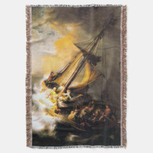 Christ in the Storm on Sea of Galilee- Rembrandt Throw Blanket