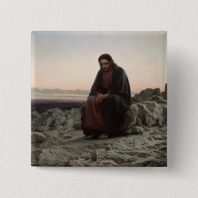 Christ in the Wilderness (by Ivan Kramskoi) Button (Front)