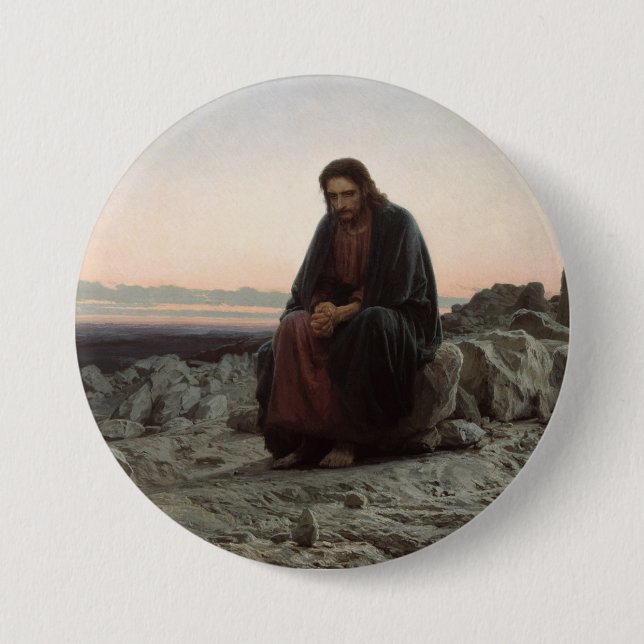 Christ in the Wilderness (by Ivan Kramskoy) Button (Front)