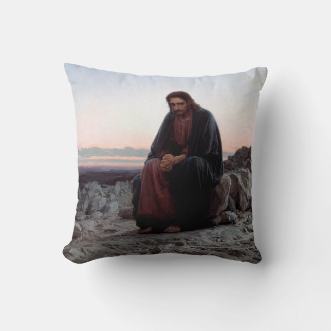Christ in the Wilderness, Ivan Kramskoi Throw Pillow (Front)