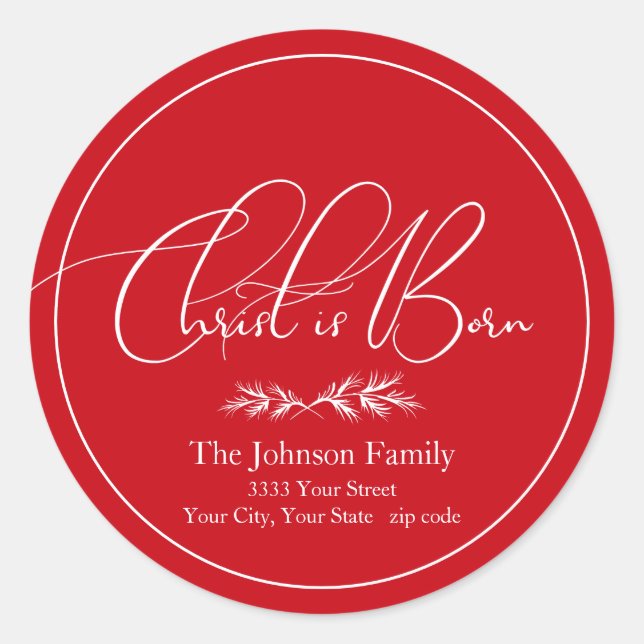 Christ is Born Red Christmas Return Address Label (Front)