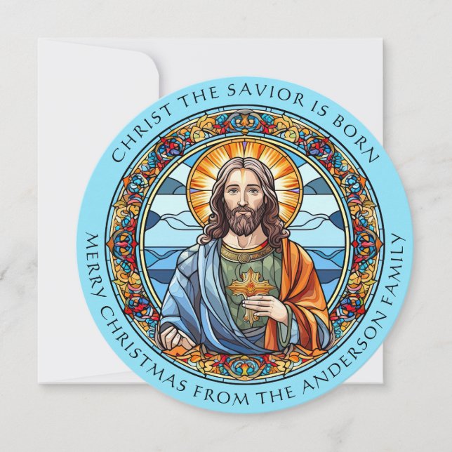 Christ Is Born Religious Christmas Holiday Card (Front)