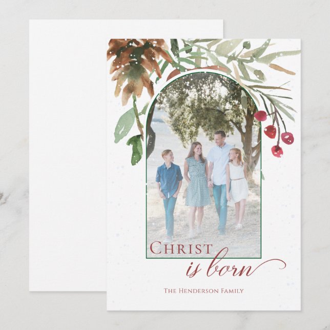 Christ is Born Religious Christmas Photo Simple Holiday Card (Front/Back)