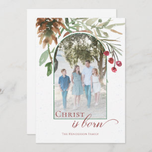 Christ is Born Religious Christmas Photo Simple Holiday Card