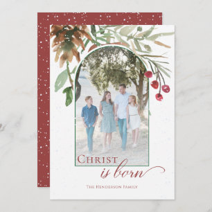 Christ is Born Religious Snowy Christmas Photo Holiday Card