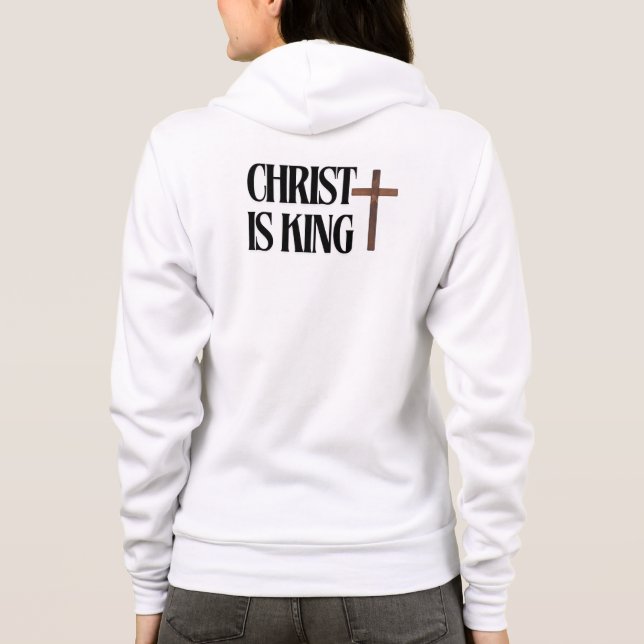 Christ is King | Black Text and Brown Wood Cross Hoodie (Back)