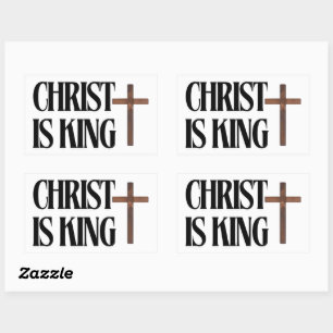 Christ is King   Black Text and Brown Wood Cross  Rectangular Sticker