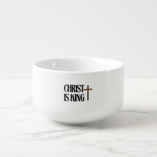 Christ is King Black Text and Brown Wood Cross Soup Mug